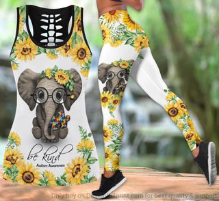 Gift For Elephant Lover Be Kind Autism Awareness Elephant Hollow Tank Top and Leggings Set HH