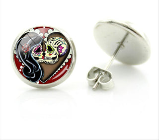 Rock Punk Skull Heart Stud Earrings
