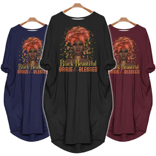 Black Pride Black Beautiful Brave and Blessed Beautiful Dress for Black Girls Batwing Pocket Dress Black And Proud 365