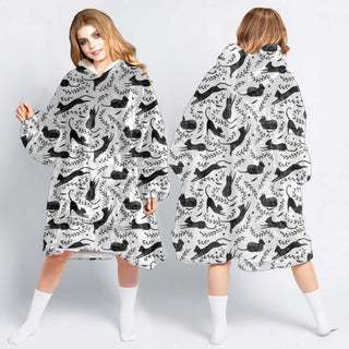 Cat Lover Gifts Chasing Something Black Cat Wearable Blanket Snug Hoodie For Teens And Adults