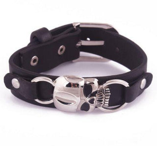 Stainless Steel Rivet Punk Leather Skull Bracelet