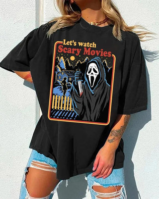 Horror Scary Characters Let's Watch Scary Movie  Tshirt Scary Movie, Scream , Scray Movie Halloween 2023 Shirt, Scream tshirt for Women Shirt,Halloween Gift HG