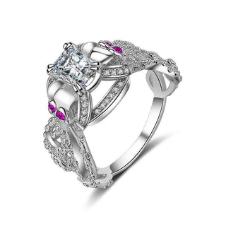 Purple Crystal Skull CZ Wedding Ring