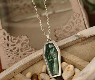 Green Gothic Bed Coffin Skull Necklace