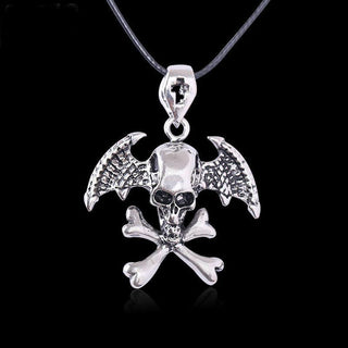 Bat Wings Pirate Skull Stainless Steel Charm Necklace