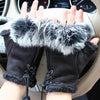 Rabbit Fur Suede Leather Fingerless Gloves - designfullprint