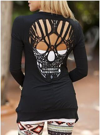 Skull Hollow Out Long Sleeve Cardigan with Plus Size - designfullprint