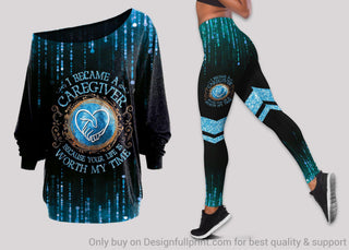I Became A Caregiver Because Your Life Is Worth My Time Off Shoulder Long Sleeves Top and Leggings Set