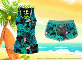 Black Cat Tank and Shorts Set Gifts For Cat Lovers