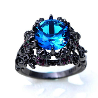 Vintage Lake Blue Skull CZ Ring
