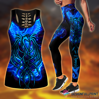 Royal Blue Phoenix Tattoo Tank Top And Leggings Set HG