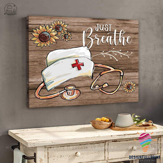 Gifts For Nurses Mydoprint Just Breathe Stethoscope & Nurse Cap Wall Art Canvas LN