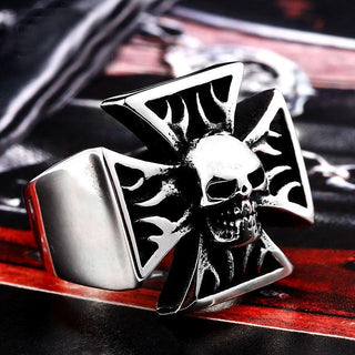 Heavy Metal Cross Skull Biker Ring