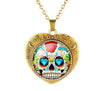 Glass Domed Heart Shape Love Skull Necklaces