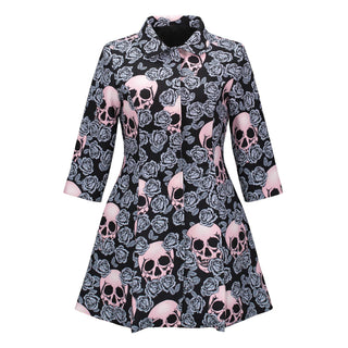 Elegant Pink Rose  Mid-long Skull Trendcoat - designfullprint