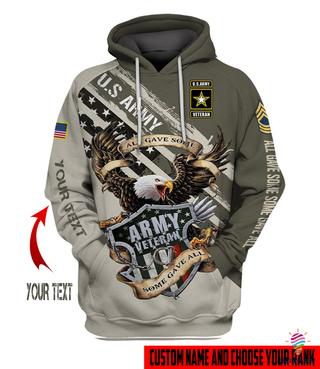 Gift For Veteran Lover Gift For Army Chose Your Veteran Rank E5 SGT E5 SPC5 E6 SPC6 E6 SSG E7 SFC E7 SPC7 E8 1SG E8 MSG Army Veteran Army Retired Multi Rank Men Army Hoodie Personalized Unisex Hoodie HG