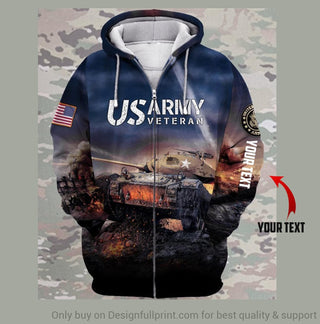 Gift For Army Tank Military Army Retired Soldier Hoodie Personalized Unisex Zip Up Hoodie HG