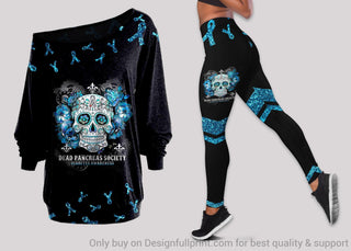 Skull Gift Skull Diabetes Awareness Off Shoulder Long Sleeves Top and Leggings Set