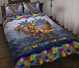 Autism Dinosaurs It Is Ok To Be Different Quilt Bedding Set HH Autism Gift