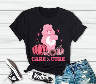 Care And Cure Pink Bear Breast Cancer Pink Ribbon Tshirt HG