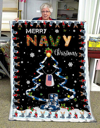 Gift For Army Navy Blanket Fleece Blanket Quilt Merry Navy Christmas Navy Blanket LN