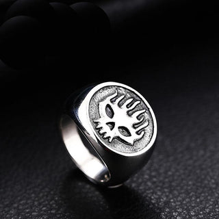 Stainless Steel Flame Skull Biker Ring