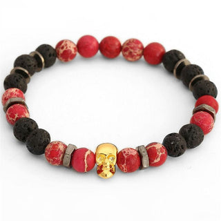 Colorful Lava Stone Bead Skull Bracelet