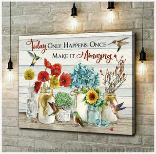 Gift For Bird Lover Make Today Amazing Wall Hummingbird And Flowers Angle Art Canvas HG