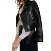 Winter Black Faux Leather Jackets with Zipper,Turn-down Collar Band Belt - designfullprint