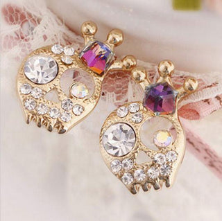 Beautiful Queen Crystal Skull Stud Earrings