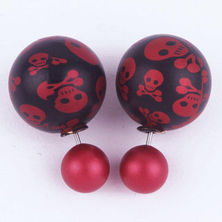 Fashion Women Ladies Elegant Skull Double Side Pearl Ear Stud Earrings