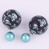Fashion Women Ladies Elegant Skull Double Side Pearl Ear Stud Earrings