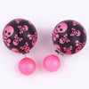 Fashion Women Ladies Elegant Skull Double Side Pearl Ear Stud Earrings