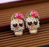 Pink Rose Skeleton Skull Earrings