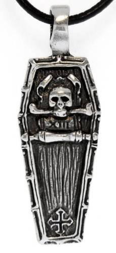 Coffin Skull Pewter Pendant Necklace