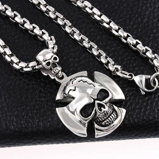 Silver Round Skull Charm Necklace