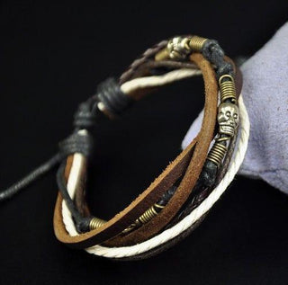 Skull Vintage Leather Hemp Bracelet