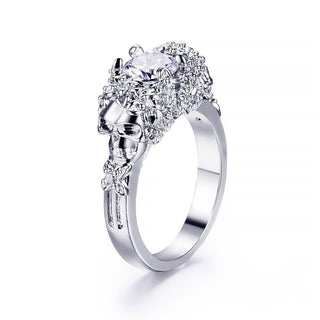 CZ Floral Skull Design Engagement Rings