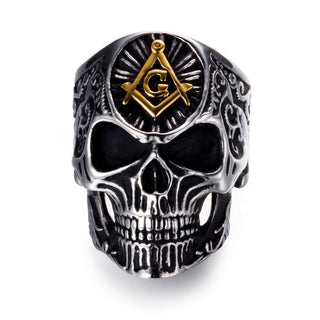 Stainless Steel Masonic Skull Personality Ring
