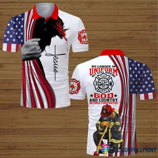 Retired Firefighter No Longer In Uniform But Still Serving God And Country Polo Shirt NHD