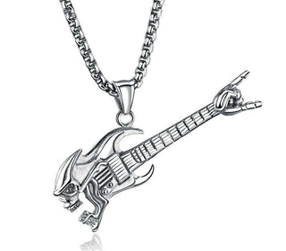 Guitar Punk Skull Stainless Steel Pendants Necklaces