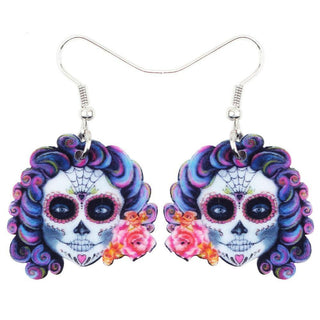 Halloween Flower Skull Drop Earrings
