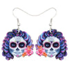 Halloween Flower Skull Drop Earrings