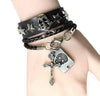 Braided Cross Skull Star Charm Wrap Leather Bracelet