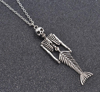 Retro Mermaid Skull Pendant Necklace