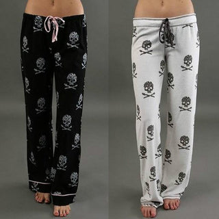 Skull Casual Low Waist Flare Wide Palazzo Pajama Pants - designfullprint