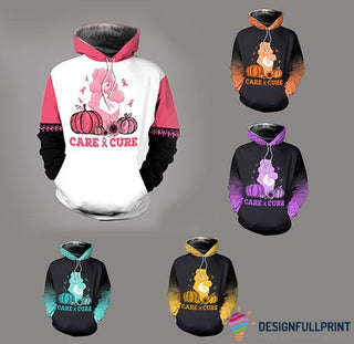 Multicolor Care And Cure Bear Cancer Personalized Unisex Hoodie Care Bears Cancer Awareness Hoodie