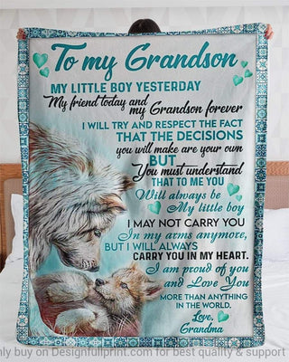 Gift For Grandma Gift For Wolf Lover Grandma Grandson Blanket Wolf Blanket Grandson Gift HH
