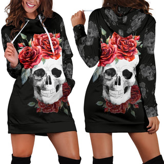 Floral Skull Hoodie Dress 009 - designfullprint