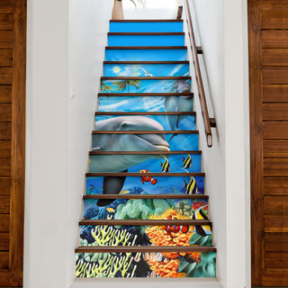 Gift For Dolphins Lover Dolphins Under The Beautiful Ocean Stairs Stickers Set HG